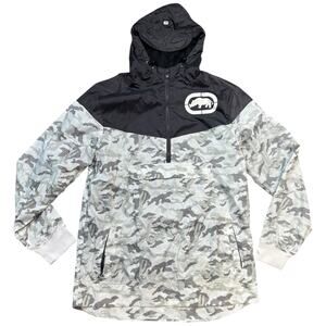 Ecko Unltd Camo Anorak Windbreaker Quarter Zip Hooded Outdoor - L